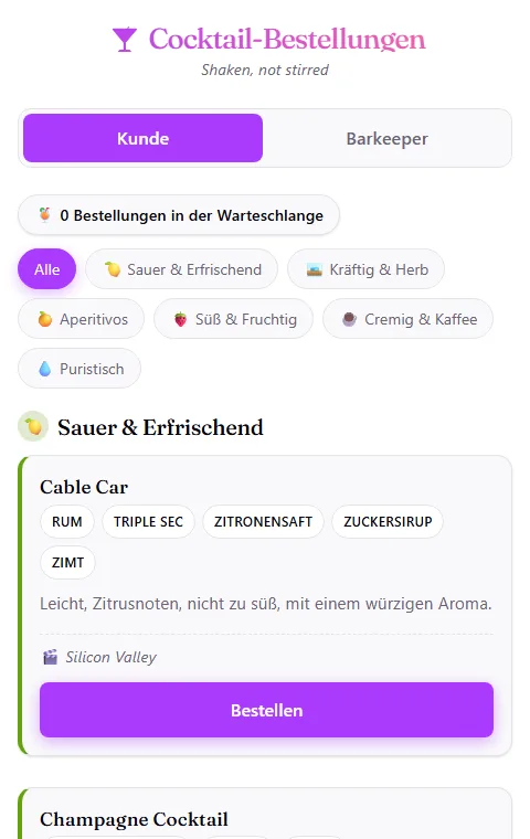 Cocktail-Karte aus Gastsicht